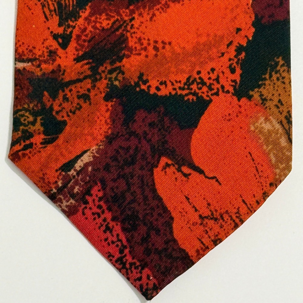 Pierre Cardin Paris Necktie Abstract Floral Orange Red Burgundy 3.75 Silk Mens